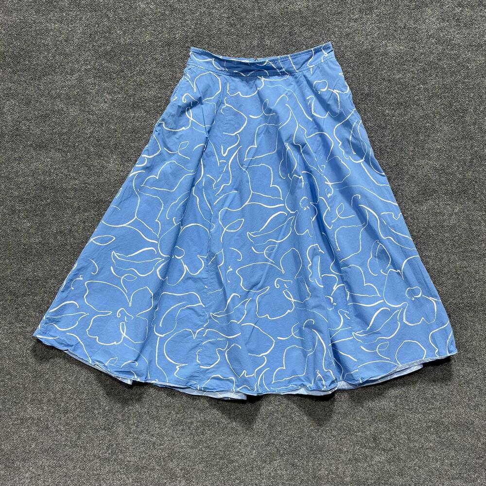 Madewell Skirt Womens 8 Blue Floral A Line Midi 100% Cotton Pockets Casual